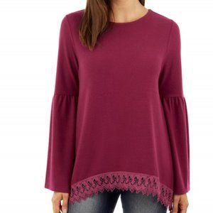 Faded Glory Women's Burgundy Lace Trim Top